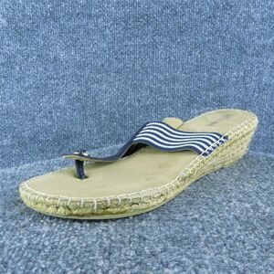 White Mountain Bar Harbor Women T-Strap Sandal Shoes Size 10 Medium‎ Blue Fabric